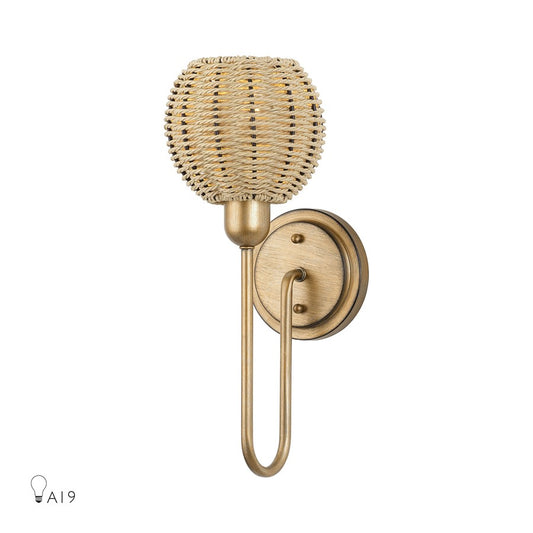 Livex Summervine 1Lt Single Sconce, Gold/Hand-Woven French Beige - 13681-48