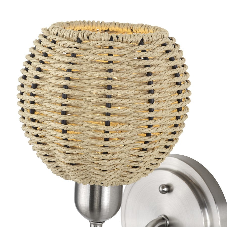 Livex Summervine 1Lt Single Sconce, Nickel/Hand-Woven French Beige