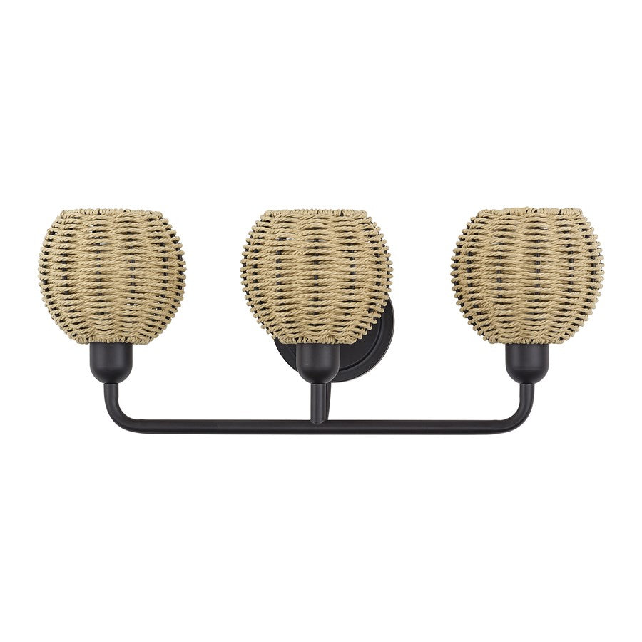 Livex Summervine 3Lt Vanity Sconce, Bronze/Hand-Woven French Beige