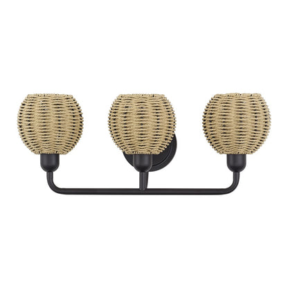 Livex Summervine 3Lt Vanity Sconce, Bronze/Hand-Woven French Beige