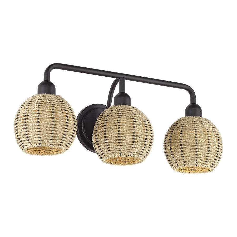 Livex Summervine 3Lt Vanity Sconce, Bronze/Hand-Woven French Beige