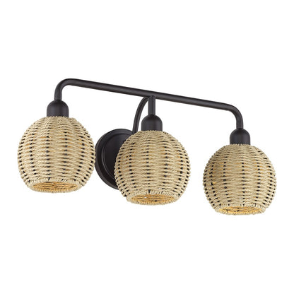 Livex Summervine 3Lt Vanity Sconce, Bronze/Hand-Woven French Beige