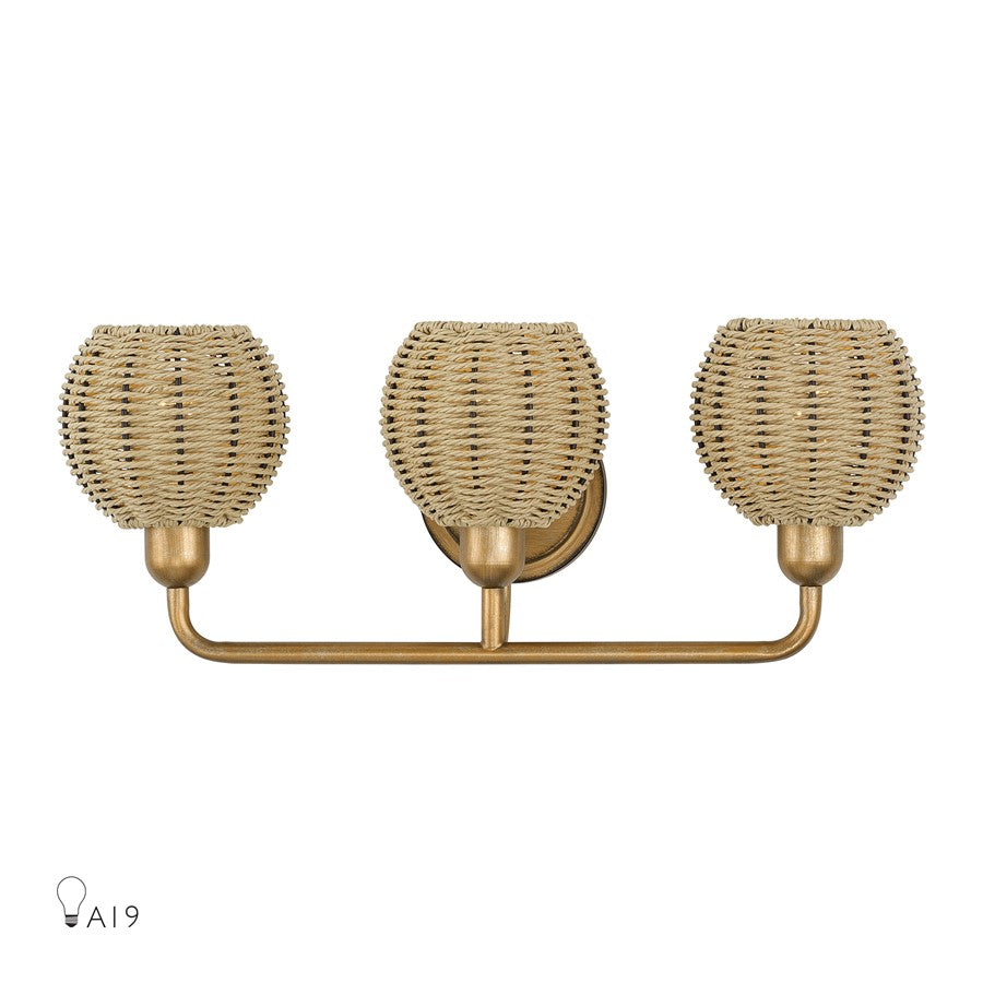 Livex Summervine 3Lt Vanity Sconce, Gold/Hand-Woven French Beige - 13683-48