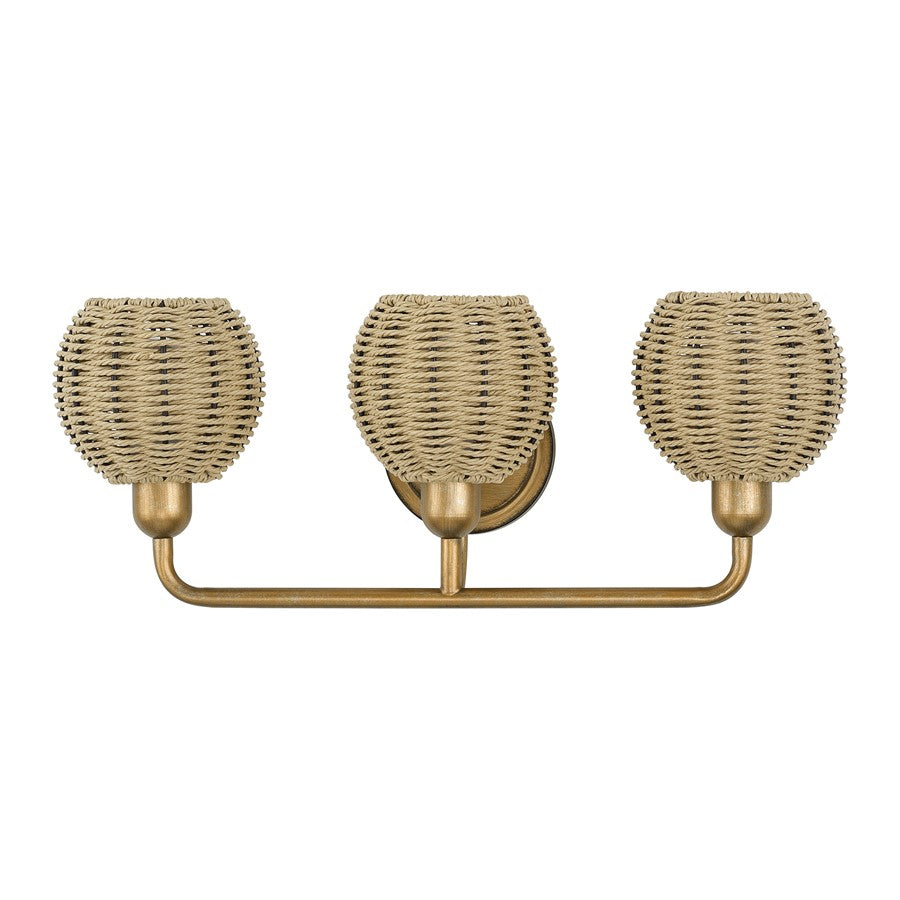 Livex Summervine 3Lt Vanity Sconce, Gold/Hand-Woven French Beige