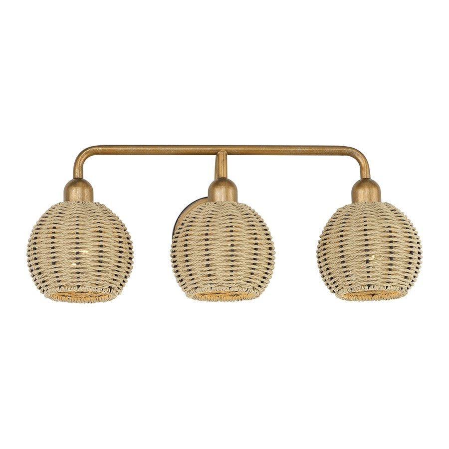 Livex Summervine 3Lt Vanity Sconce, Gold/Hand-Woven French Beige