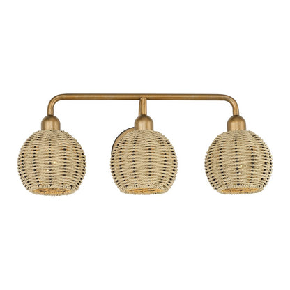Livex Summervine 3Lt Vanity Sconce, Gold/Hand-Woven French Beige