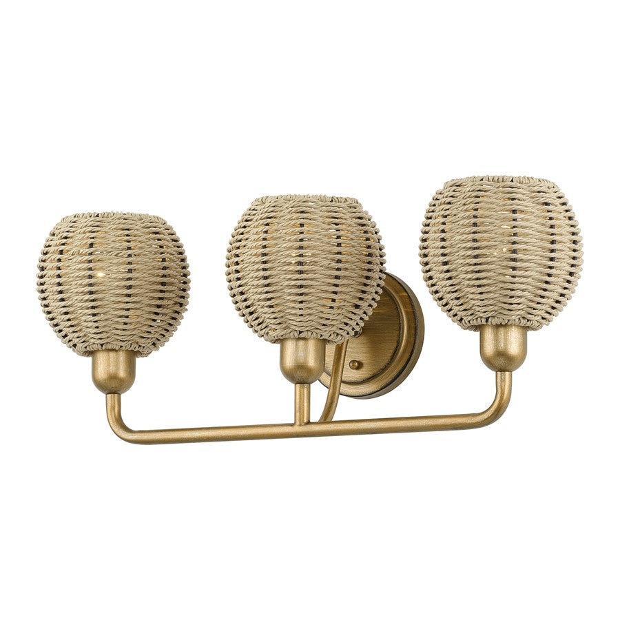 Livex Summervine 3Lt Vanity Sconce, Gold/Hand-Woven French Beige