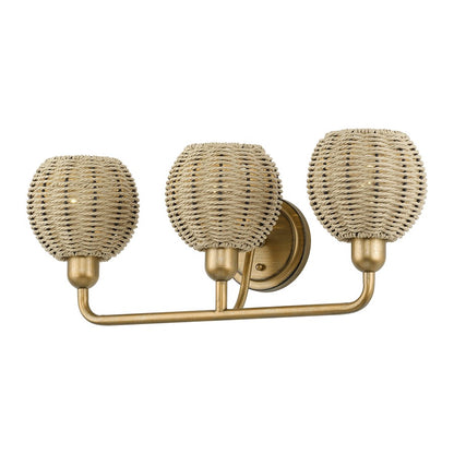 Livex Summervine 3Lt Vanity Sconce, Gold/Hand-Woven French Beige