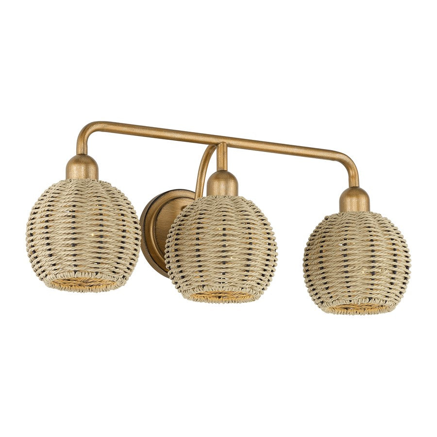 Livex Summervine 3Lt Vanity Sconce, Gold/Hand-Woven French Beige