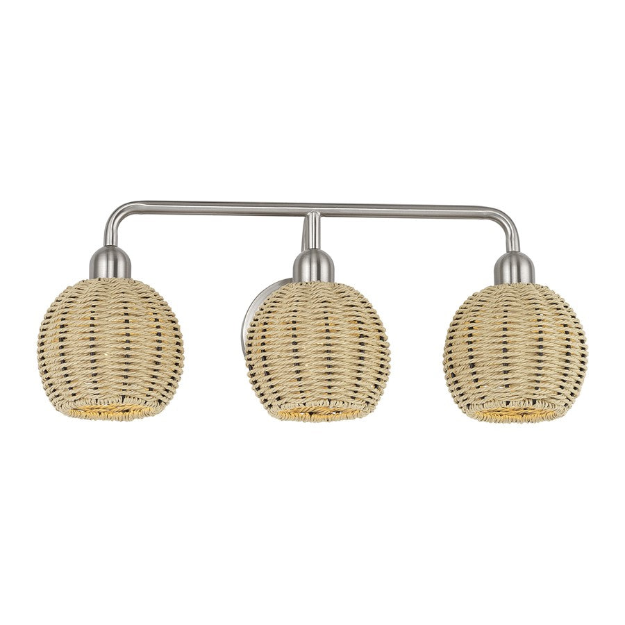 Livex Summervine 3Lt Vanity Sconce, Nickel/Hand-Woven French Beige