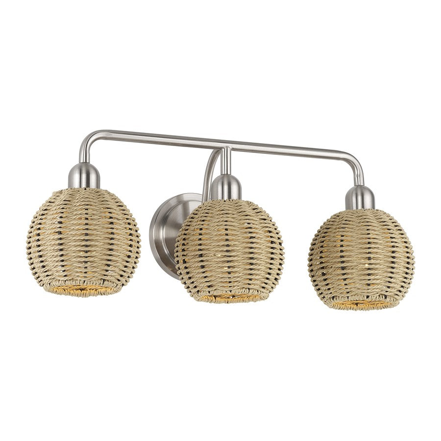 Livex Summervine 3Lt Vanity Sconce, Nickel/Hand-Woven French Beige