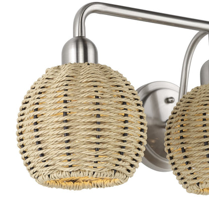 Livex Summervine 3Lt Vanity Sconce, Nickel/Hand-Woven French Beige