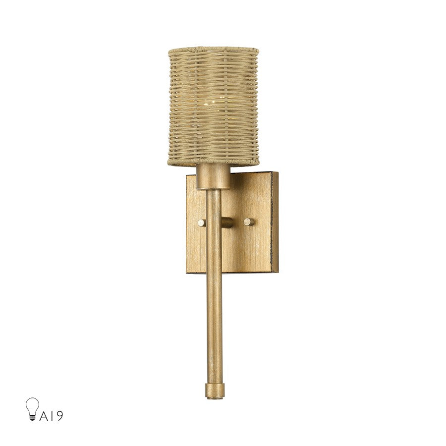 Livex Weavington 1Lt Single ADA Sconce, Gold/Rustic Walnut - 13701-48