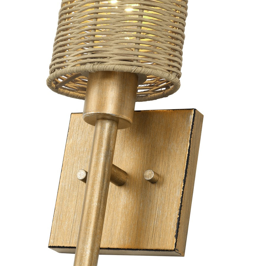 Livex Weavington 1Lt Single ADA Sconce, Gold/Rustic Walnut