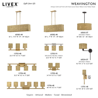 Livex Weavington 1Lt Single ADA Sconce, Gold/Rustic Walnut