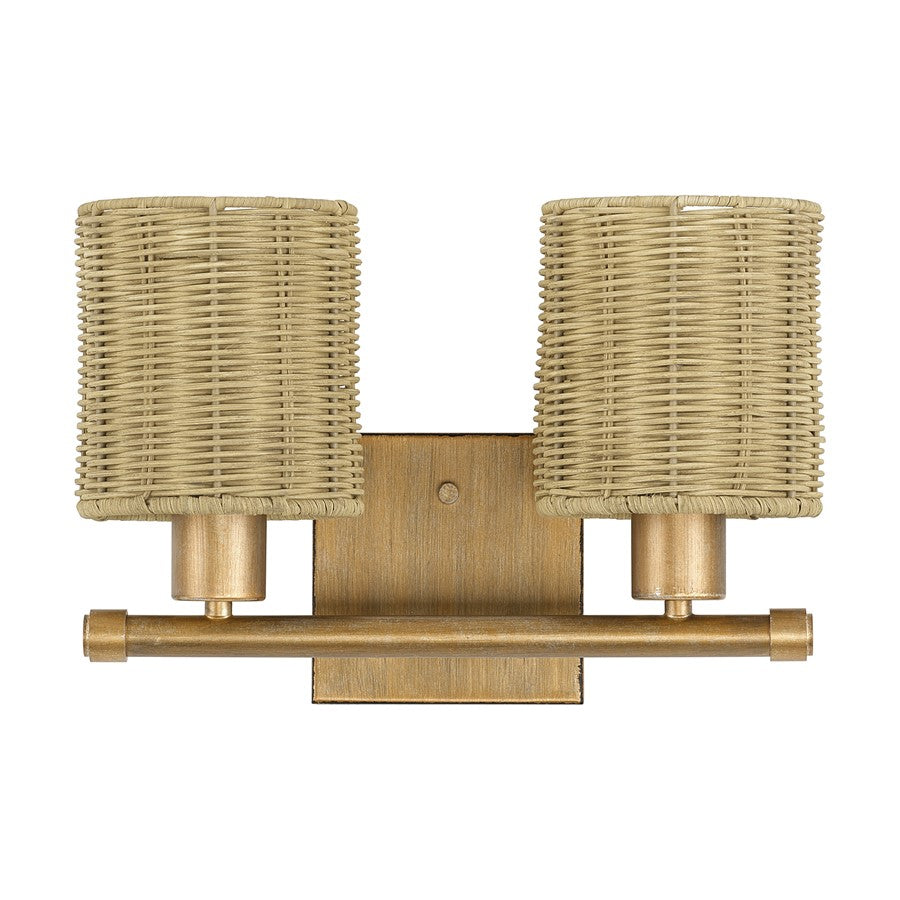 Livex Weavington 2Lt Vanity Sconce, Gold/Hand-Woven Rustic Walnut