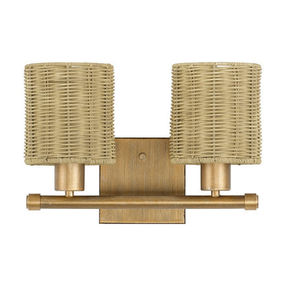 Livex Weavington 2Lt Vanity Sconce, Gold/Hand-Woven Rustic Walnut