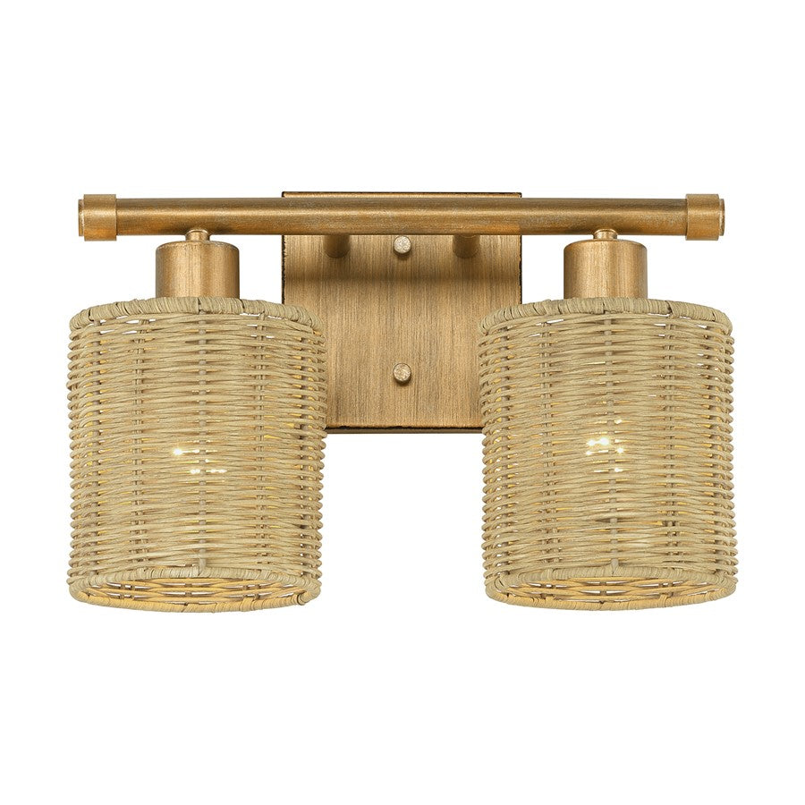 Livex Weavington 2Lt Vanity Sconce, Gold/Hand-Woven Rustic Walnut