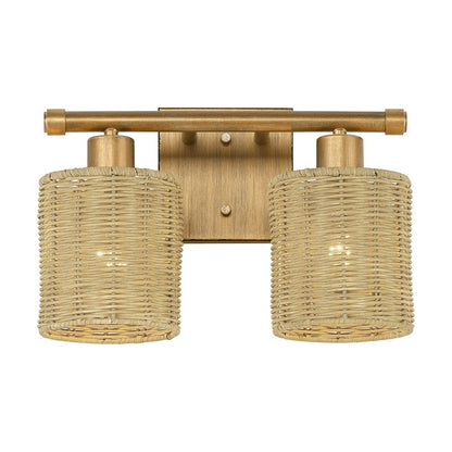 Livex Weavington 2Lt Vanity Sconce, Gold/Hand-Woven Rustic Walnut