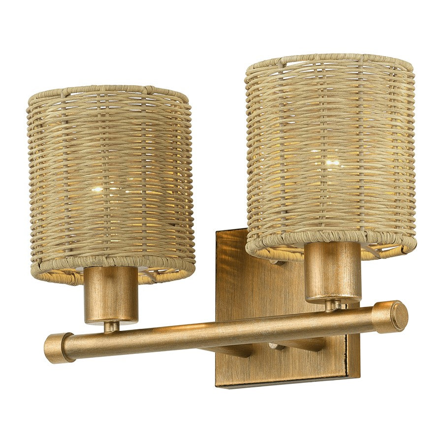Livex Weavington 2Lt Vanity Sconce, Gold/Hand-Woven Rustic Walnut