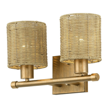 Livex Weavington 2Lt Vanity Sconce, Gold/Hand-Woven Rustic Walnut