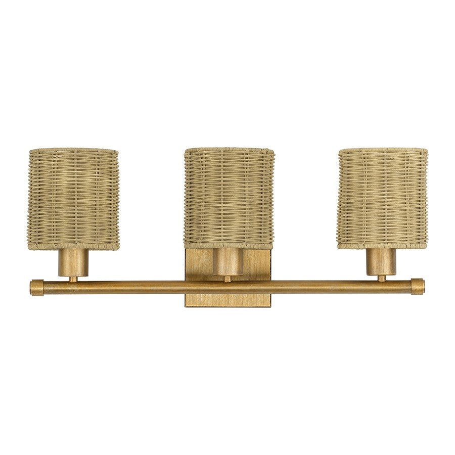 Livex Weavington 3Lt Vanity Sconce, Gold/Hand-Woven Rustic Walnut
