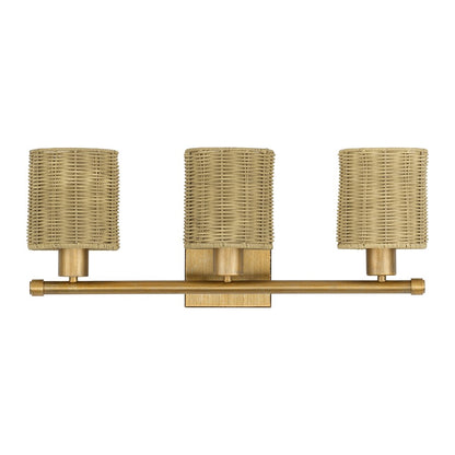 Livex Weavington 3Lt Vanity Sconce, Gold/Hand-Woven Rustic Walnut