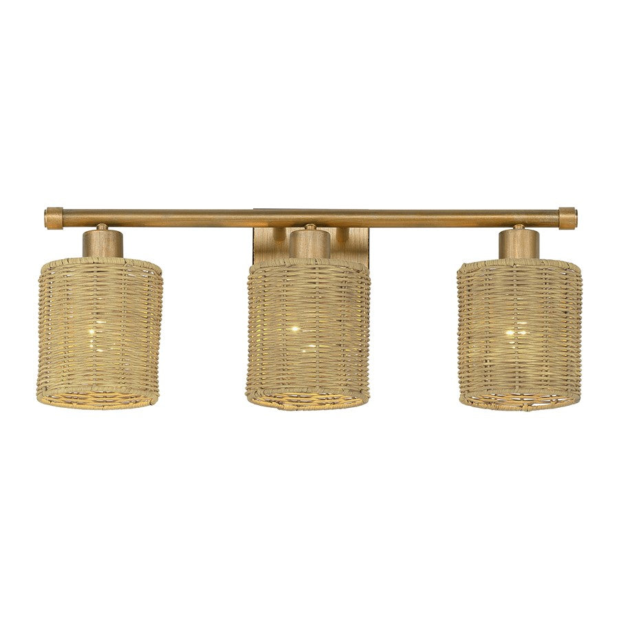 Livex Weavington 3Lt Vanity Sconce, Gold/Hand-Woven Rustic Walnut