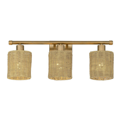 Livex Weavington 3Lt Vanity Sconce, Gold/Hand-Woven Rustic Walnut