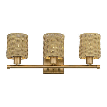 Livex Weavington 3Lt Vanity Sconce, Gold/Hand-Woven Rustic Walnut