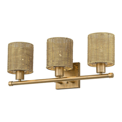 Livex Weavington 3Lt Vanity Sconce, Gold/Hand-Woven Rustic Walnut