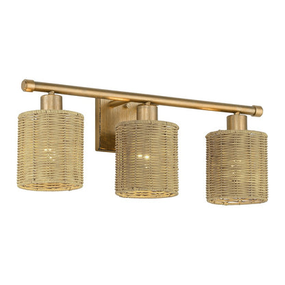 Livex Weavington 3Lt Vanity Sconce, Gold/Hand-Woven Rustic Walnut