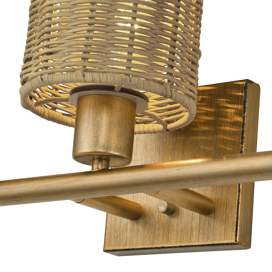 Livex Weavington 3Lt Vanity Sconce, Gold/Hand-Woven Rustic Walnut