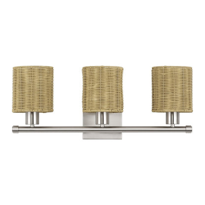 Livex Weavington 3Lt Vanity Sconce, Nickel/Hand-Woven Rustic Walnut