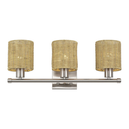 Livex Weavington 3Lt Vanity Sconce, Nickel/Hand-Woven Rustic Walnut