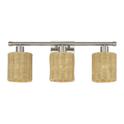 Livex Weavington 3Lt Vanity Sconce, Nickel/Hand-Woven Rustic Walnut