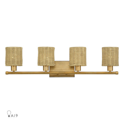 Livex Weavington 4Lt Large Vanity Sconce, Gold/Rustic Walnut - 13704-48