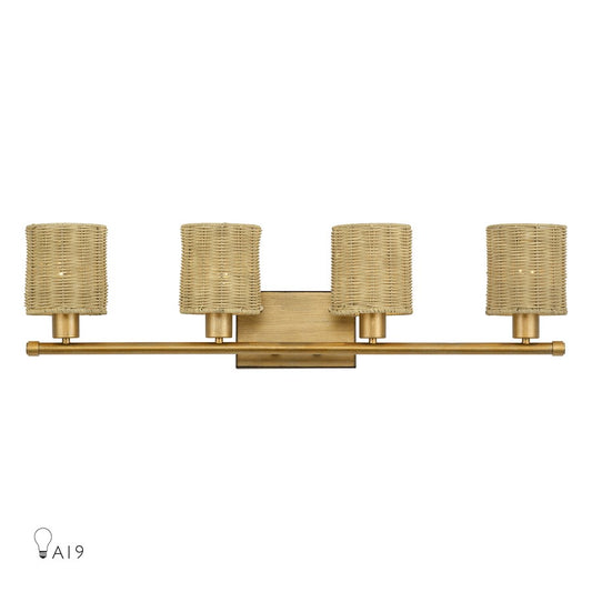 Livex Weavington 4Lt Large Vanity Sconce, Gold/Rustic Walnut - 13704-48