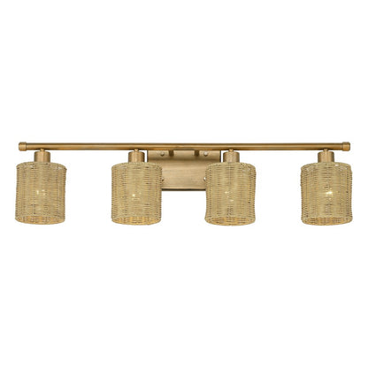 Livex Weavington 4Lt Large Vanity Sconce, Gold/Rustic Walnut