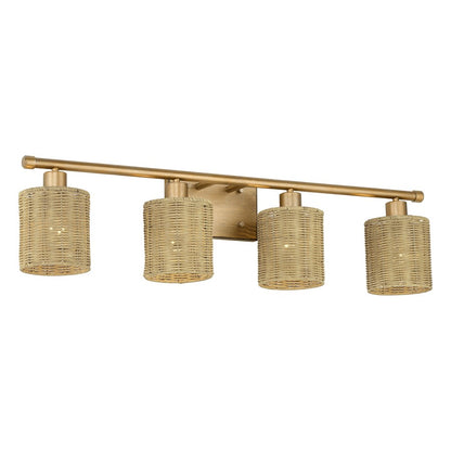 Livex Weavington 4Lt Large Vanity Sconce, Gold/Rustic Walnut