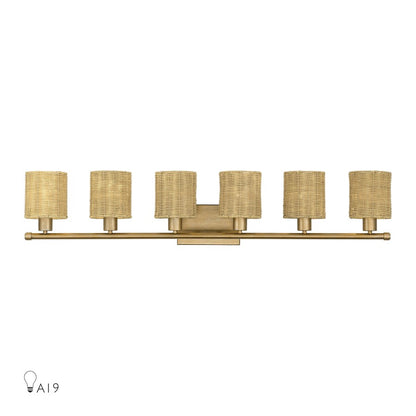 Livex Weavington 6Lt Extra Large Vanity Sconce, Gold/Rustic Walnut - 13706-48
