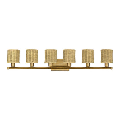 Livex Weavington 6Lt Extra Large Vanity Sconce, Gold/Rustic Walnut