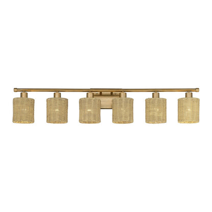 Livex Weavington 6Lt Extra Large Vanity Sconce, Gold/Rustic Walnut