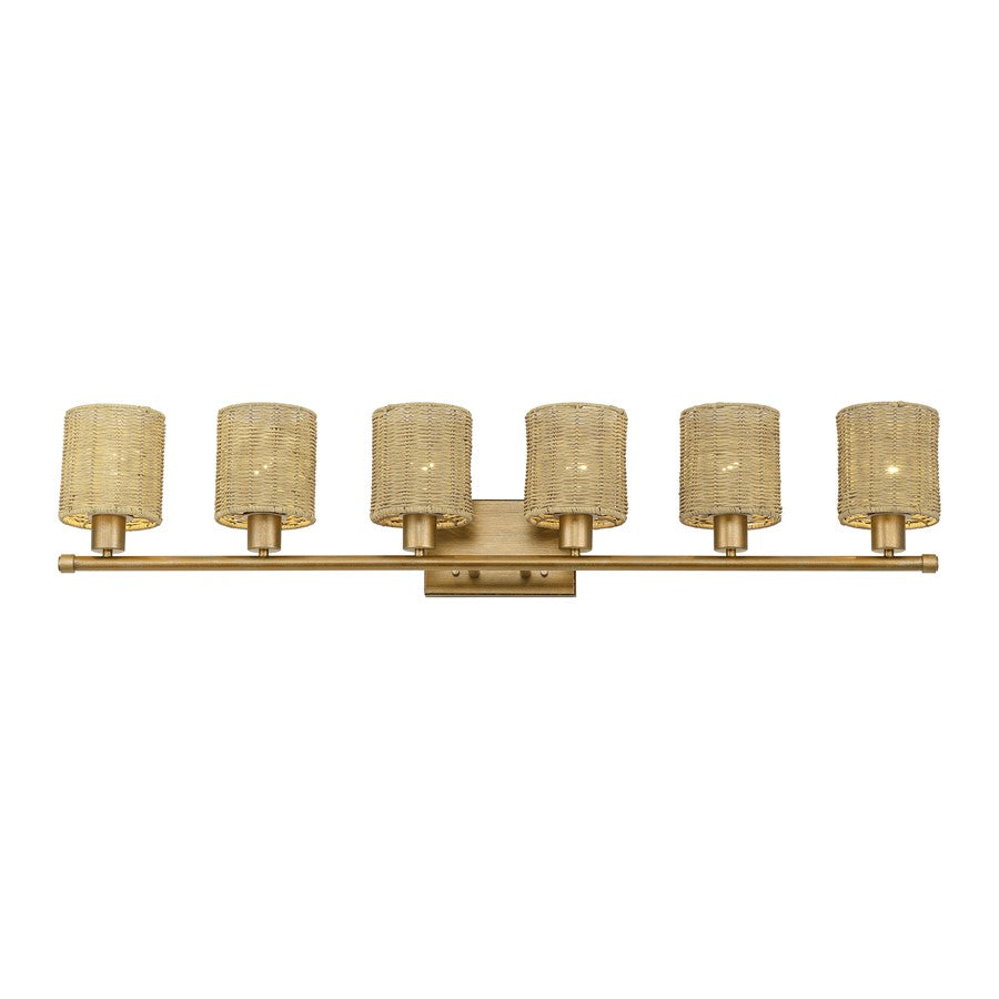 Livex Weavington 6Lt Extra Large Vanity Sconce, Gold/Rustic Walnut