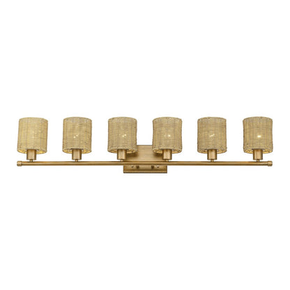 Livex Weavington 6Lt Extra Large Vanity Sconce, Gold/Rustic Walnut