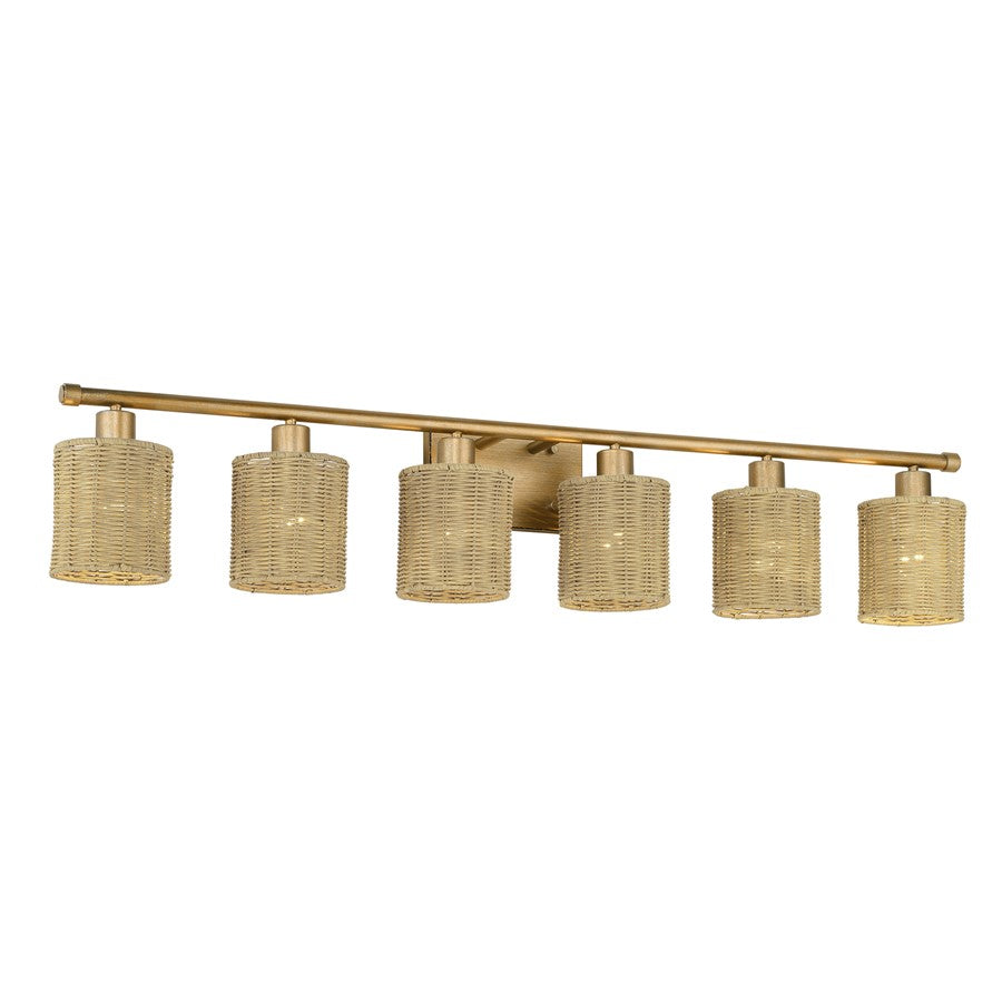 Livex Weavington 6Lt Extra Large Vanity Sconce, Gold/Rustic Walnut
