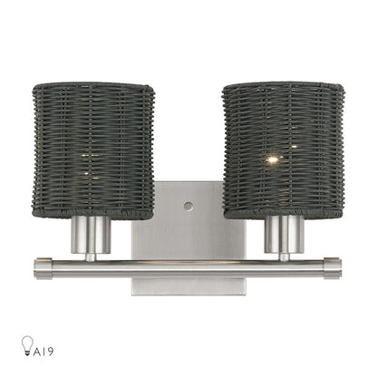 Livex Weavington 2Lt Vanity Sconce, Nickel/Hand-Woven Charred Gray - 13717-91