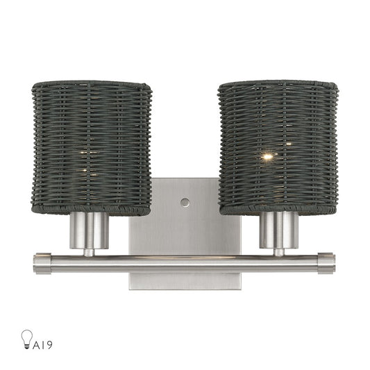 Livex Weavington 2Lt Vanity Sconce, Nickel/Hand-Woven Charred Gray - 13717-91