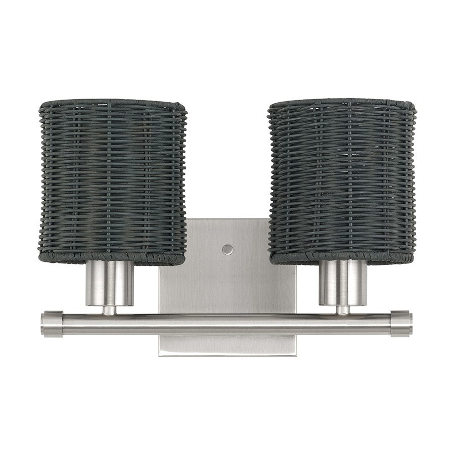 Livex Weavington 2Lt Vanity Sconce, Nickel/Hand-Woven Charred Gray