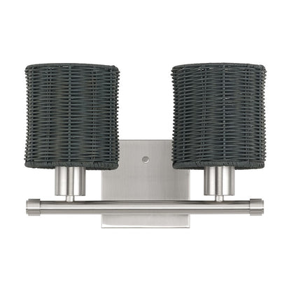 Livex Weavington 2Lt Vanity Sconce, Nickel/Hand-Woven Charred Gray